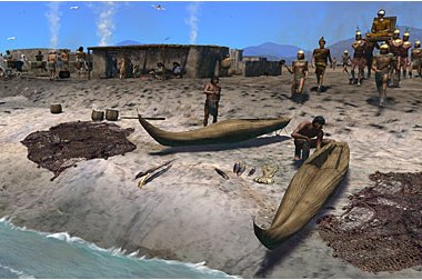 Computer generated image of a desert landscape by the shore