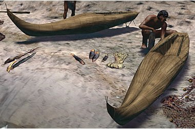 Computer generated image of a man with a basketry boat
