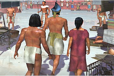 Computer generated image of people in a market