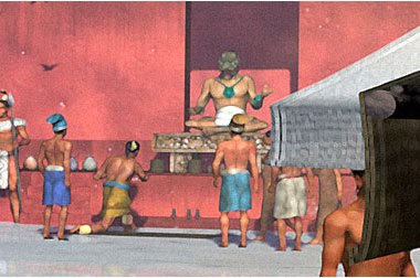 Computer generated image of a priest wearing a crocodile headpiece