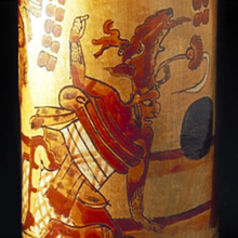 Detail of Maya cylinder vase depicting a ballplayer