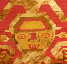 Chimú textile depicting a figure wearing a crescent headdress